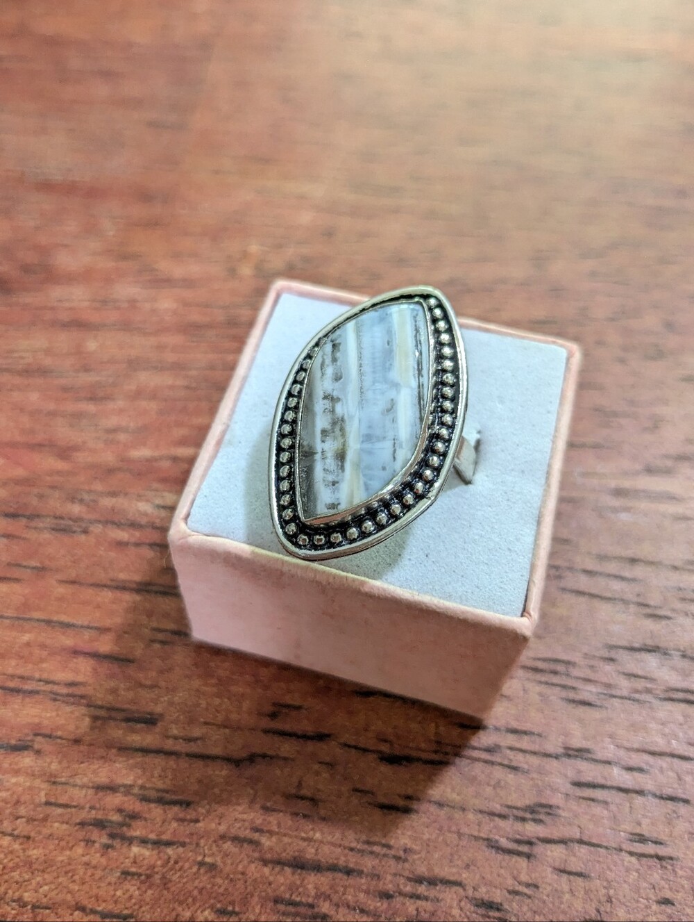 Handcrafted Owyhee Opal Asymmetrical Marquise Ring  (8.25)